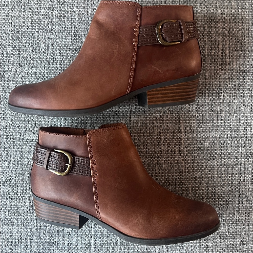 Clarks Chestnut Ankle Booties with Strap Accent